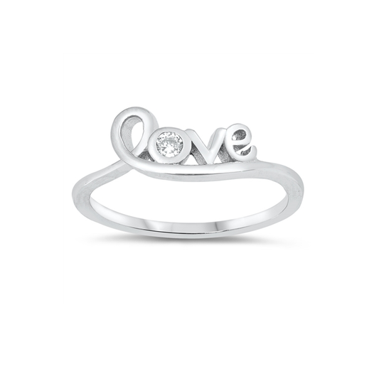 Silver CZ Ring - Love