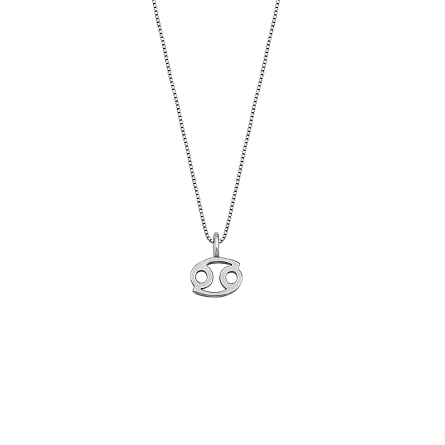 Graceful Cancer zodiac necklace with a 10 mm 925 sterling silver pendant and adjustable chain.